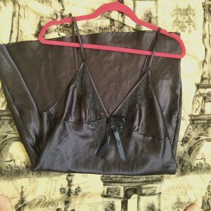 Avid Love Navy Blue Satin Lace Trimmed Chemise